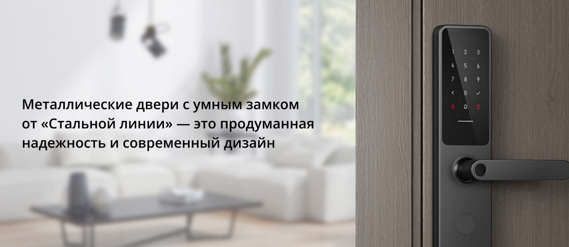 Умная входная дверь с электронным замком и сенсорной панелью в современном дизайне.