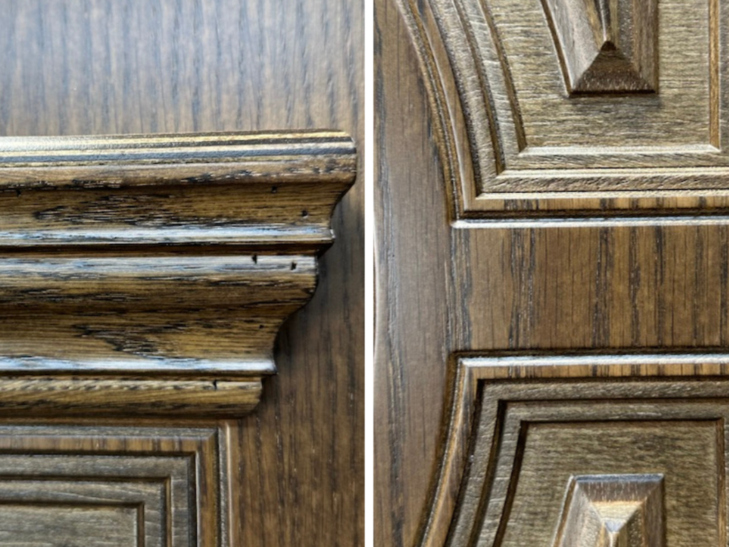 Фрезеровка Oak Panel  на наружной стороне двери — дубовая отделка с геометрическим рисунком.