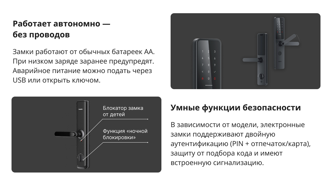 Электронные замки для входных дверей с защитой от взлома и встроенной сигнализацией.