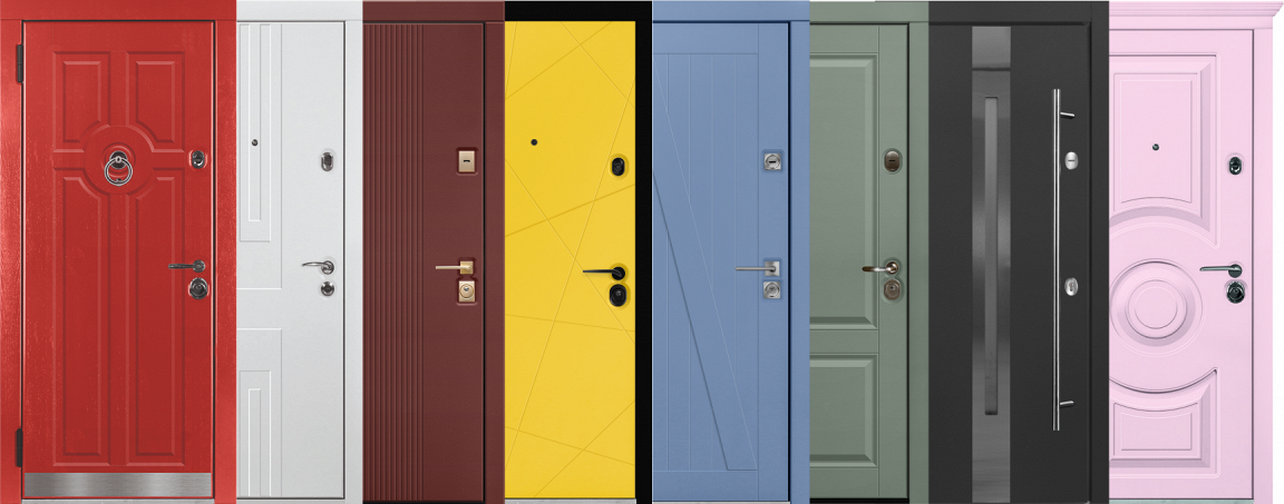 Входные двери любых цветов и дизайнов — варианты с фрезеровкой, стеклом и декоративными панелями.