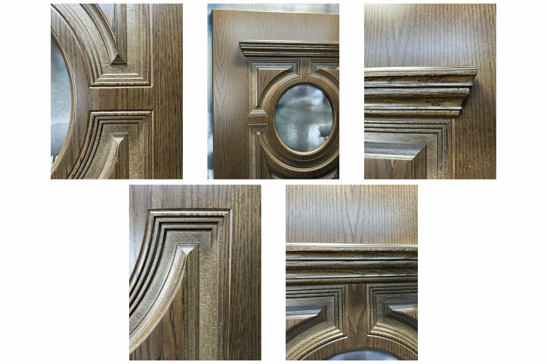 Фрезеровка Oak Panel  на наружной стороне двери — дубовая отделка с геометрическим рисунком.