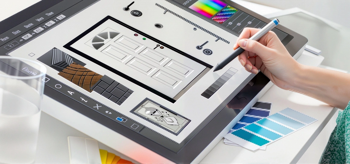 Цветная прорисовка входной двери — настройка дизайна, фурнитуры и текстур в цифровом формате.