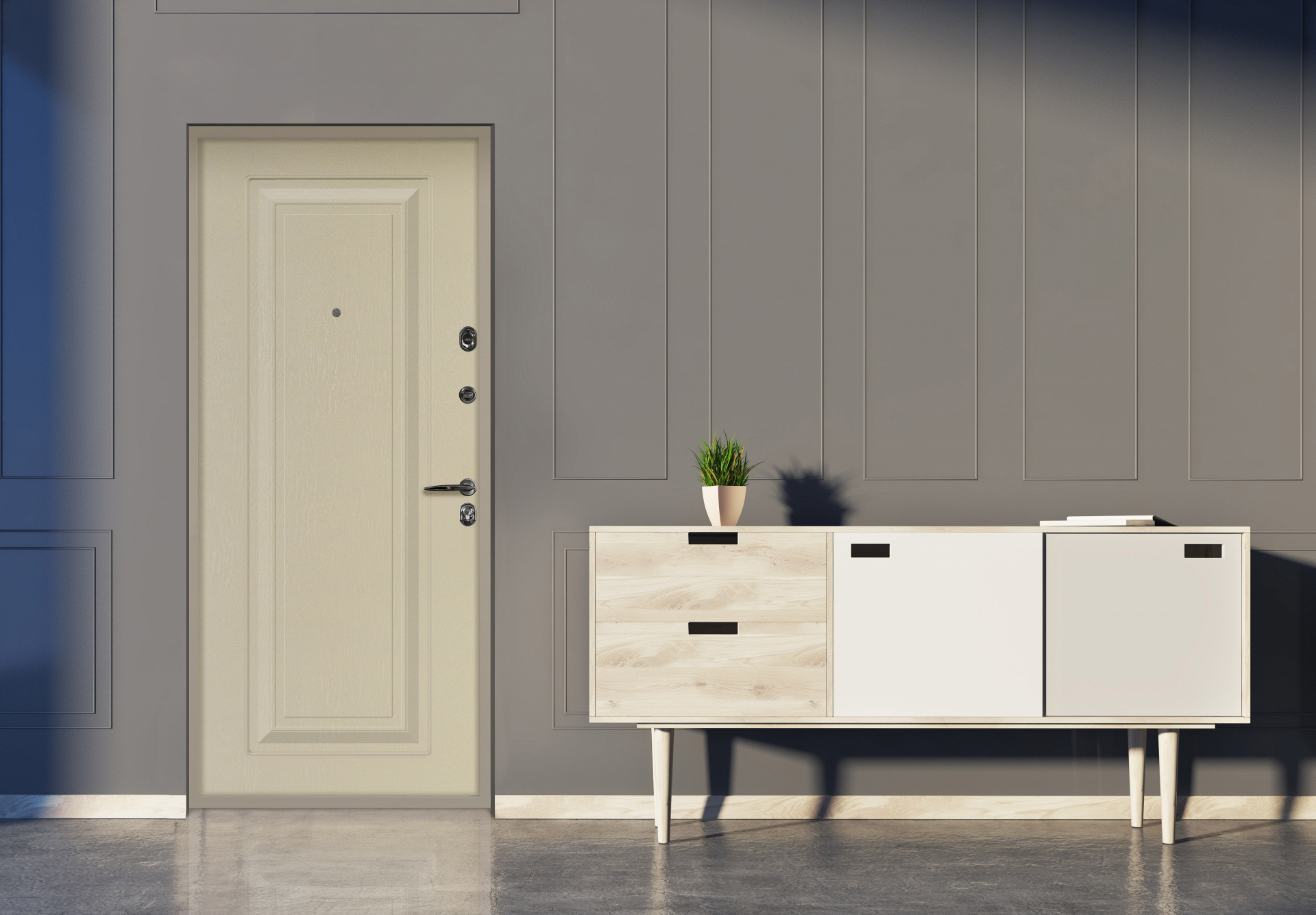 Бежевая входная дверь в квартиру