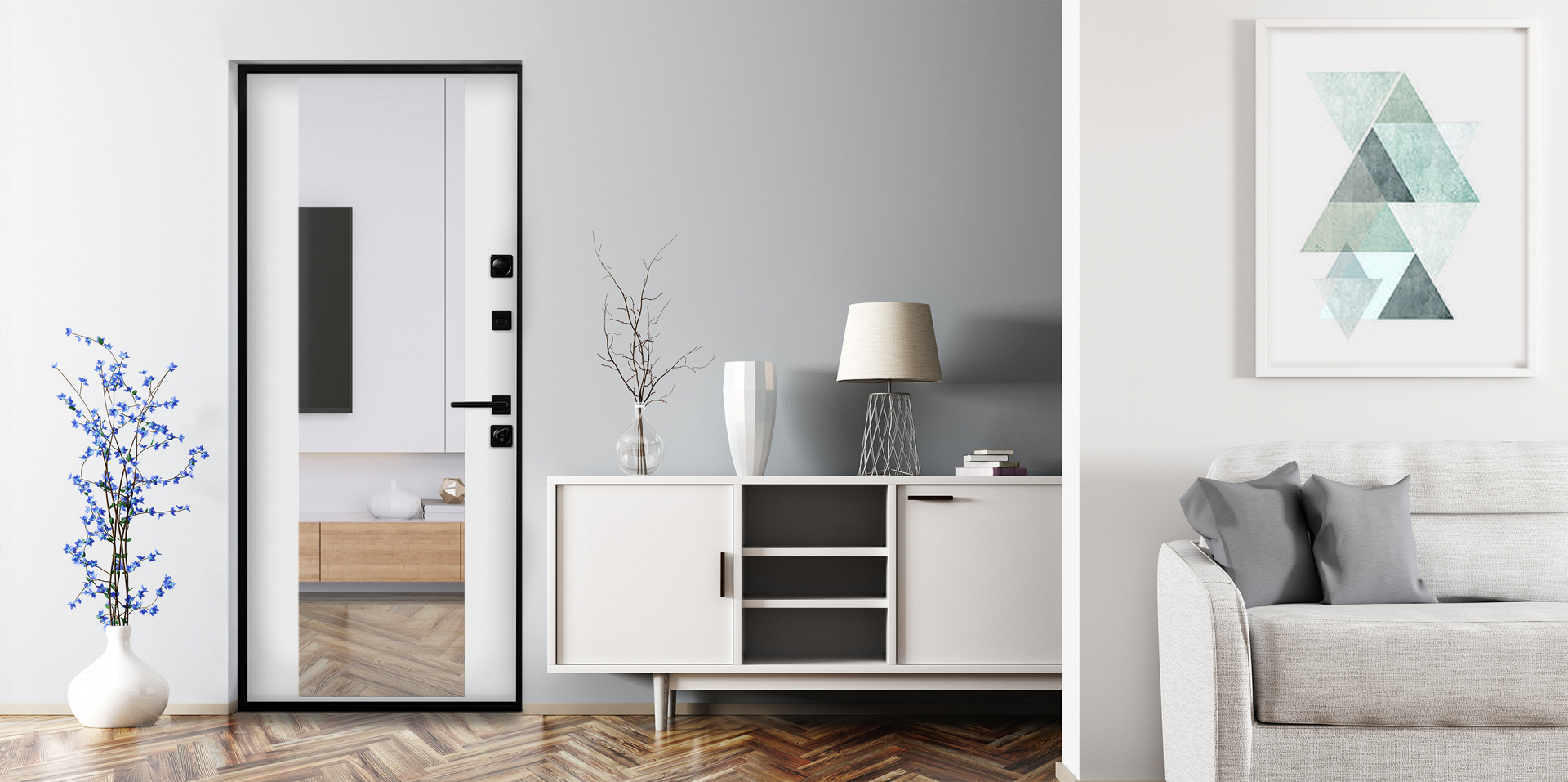 Входная дверь с зеркалом в квартиру