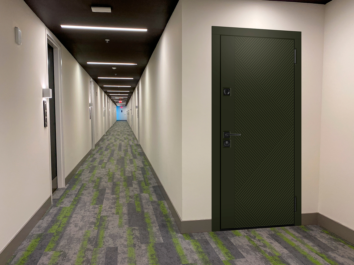 Темно-зеленая входная дверь в квартиру